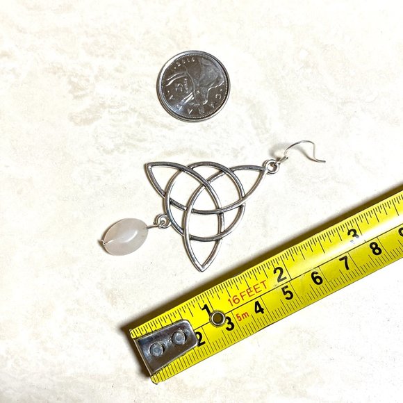 2/$20, Genuine Pink Rose Quartz Celtic Trinity Sterling Silver Earrings - Picture 6 of 9